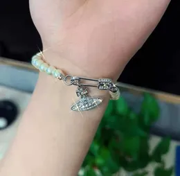 Designer Westwood Saturn Pin Pearl Bracelet feminino Ins natural Chain Clavicle