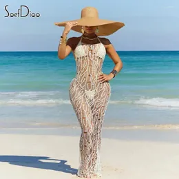 Work Dresses Soefdioo Sexy 3 Piece Sets Women Fashion Bikini Set And Hollow Out Cover-Ups Maxi Dress Match 2024 Summer Vacation Beach