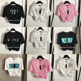 24 Tasarımcılar T-Shirts Moda Tişörtleri Kadınlar Bloomes Sıradan Göğüs Mektubu Gömlek Beyaz Pamuk Kısa Kollu Gelgit Marka Bayanlar Tees Giyim Bayanlar Üst mahsul tank SXL