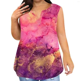 Women's T Shirts Fashion Plus Size Casual Sleeveless Round Neck Gradient Printed T-shirt With Pockets Official Store Ropa Para Mujer