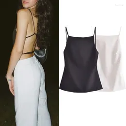 Women's Tanks 2024 Black Backless Top Female White Sleeveless Crop With Straps Summer Sexy Tops Woman Party Evening