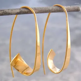 Dingle örhängen minimalistisk lång krok spiral båge för kvinnor smycken mode guld silver färg geometrisk metall uttalande örhänge