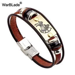 WarBLade 12 Constellations Bracelets Bangles Fashion Jewelry Leather Bracelet Men Personality Zodiac Signs Wristband 240423