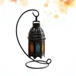حاملات شموع 1 مساءً مصباح الرياح المغربي المغربي ضوء لحفل حفل زفاف المنزل (الزجاج الأزهار الأسود)