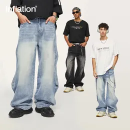 Marca de inflação Jeans larga de pernas largas jeans unissex vintage lava as calças de jeans azuis machos mais tamanho 240430