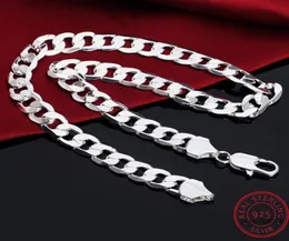 Łańcuchy 925 Srebrne 1820224262830 cali 12 mm płaskie pełne boków Naszyjnik dla kobiet mężczyzn Fine Jewelry Gifts6477089