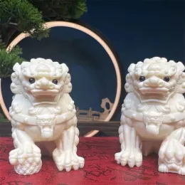 Esculturas Resina Mascote Little Lion Sculpture estátua chinesa proibido portão da cidade portão lion leão fofo sala de casa riqueza coletando estátua