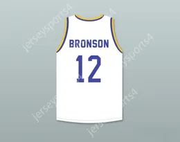 CUSTOM NAY Mens Youth/Kids ACTION BRONSON 12 WESTERN UNIVERSITY WHITE BASKETBALL JERSEY WITH BLUE CHIPS PATCH TOP Stitched S-6XL