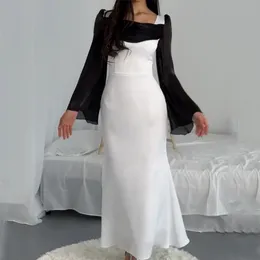 Fyrkantig nacke mantel aftonklänning långärmad crepe formell fest prom klänning för kvinnor