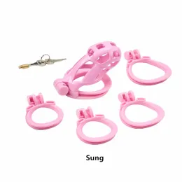 Продукты Beiaisi Высококачественная розовая Cobra Castity Cage Song и Light Cock Cage с 4 дугами кольца хвостоти