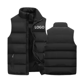 Vests Custom masculino seu logotipo Zipper Vesto quente Seu próprio design Casual Sport Stand Stand Collar Jacket Diy Winter Down WaistCoat