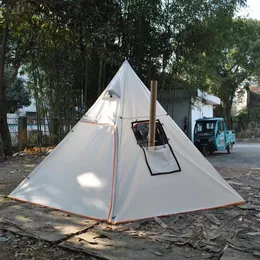 Tält och skyddsrum 2 meter hög utomhus camping hexagonal vild skorsten ved i stor pyramid tält tält enskikt har bara utanför skalet