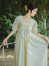 Abiti per feste in stile cinese retrò da donna Hanfu vestito estate giallo chiaro dolce cucine per perline perline manica corta