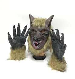 Halloween Wolf Maske Werwolf Handschuhe gruselige Wolf Kostüm Terror Devil Fancy Kopfschmuck Kleid Party Requisiten Wolf Kopfbedeckung Handschuhe Set Me1941296