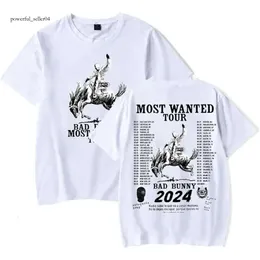나쁜 토끼 Most Wanted Tour 2024 고품질 세련된 남자 티셔츠 여자 남성 여름 패션 O-Neck 짧은 슬리브 빈티지 T 셔츠 디자이너 짧은 슬리브 806