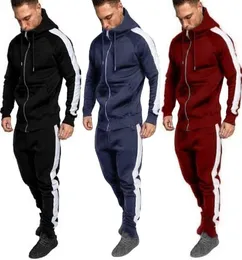 Designer 2 Pcs Men Set Winter Black Zipper Print Sweatshirt Top Pants Sets Sport Suit Tracksuit Pantalon Sudaderas Para Hombre2552441