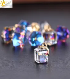 CSJA 10pcs Jewelry Findings Faceted Cube Glass Loose Beads 13 Color Square Shape 2mm Hole Austrian Crystal Bead for Bracelet DIY M7524186