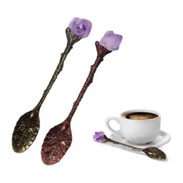 Scoop Natural Crystal Household Coffee Amethyst Tableware DIY Carved Long Handle Mixing Spoon