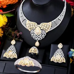 Halsbandörhängen Set Godki Big Fashion Luxury 4sts Whale Tail Nigeria Jewelry for Women Wedding Zircon African Bridal 2024