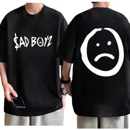 Herren-T-Shirts Sänger Junior H Sad Boyz doppelseitiges Druck T-Shirt Harajuku Hip Hop übergroß