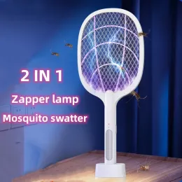 Zappers Mosquito Swatter Fly Zapper Racket 2 in 1 with Purple Lamp Seduction Trap Zapper Usb Rechargeable Bug Swatter Quality Sleep Tool