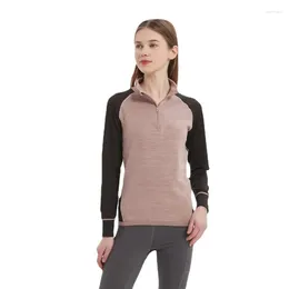 Magliette da donna 50% a base di lana merino strato femminile/maglione zip completo femmina camicia termica a manica lunga 200g running