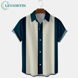 Vertikal gestreifte Hemd Männer lässige Button-Down Holiday Beach Shirts Kurzarm Camiseta Retro Hombre Bowling Herren Hemden 240506