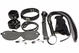 BDSM Bondage Game Game 7pcs Set Datcuffs Gag Nipple Clamps Whip воротник эротический игрушечный кожа Feetish сдержанный секс -игрушка для пары3015652