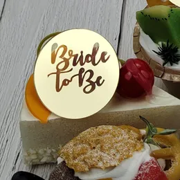 Parti Malzemeleri 10 PCS Gelin Akrilik Gold Yuvarlak Kek Topper Cupcake Dekor Gelin Duş Düğün için Bayrak Ekle
