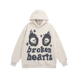 Brooken Planet Love Eye Skull Hair Bubble Letter Printed Hooded Sweater Trendy Brand Fashion Velvet