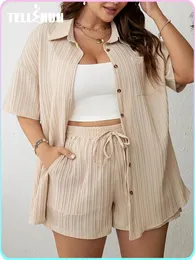 Traccettaci da donna Summer Women Solid Single Shorted Short Pants Shight 2 Piece set plus size abiti da donna Abiti casual 2024