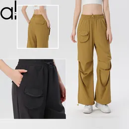 AL Yoga Sweatpants Straight Wide Leg Sports Pants Women Trendy Harun Loose Quick-Dry Casual Running Fitness Trousers City Jogger Streetwear with Drawstring Pockets