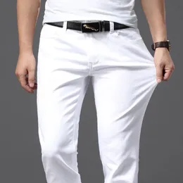 Men jeans brancos moda moda casual estilo clássico slim fit calça macia marca masculina calça esticada avançada 240506