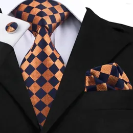 Bow Ties Hi-tie Orange Blue Fashion Mens Elegancki zestaw krawata Jacquard Tkane kratki krawat Hanky ​​Mankiety na przyjęcie weselne