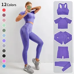 25 pari di abiti da yoga senza cucitura da donna fitness in vita alta con abbigliamento sportivo palestra a maniche lunghe trampolini con leggings ad alta vita 240507