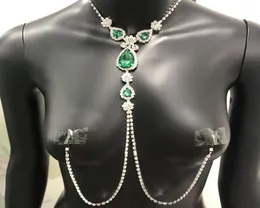 2020 Luxury Green Rhinestone Non Piercing smycken för kvinnor Sexig vuxen kroppsnippelkedjan halsband9831623