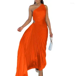 Ethnic Clothing African Party Dresses For Women Elegant Summer Sleeveless Polyester Orange Black Pink Pleated Long Dress Maxi