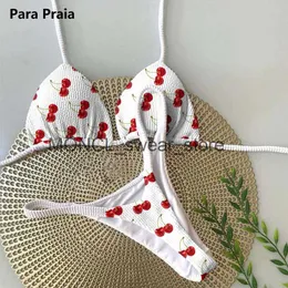 Kobiety stroje kąpielowe para praia halter micro bikini zestaw 2024 thong stroju kąpielowe kobiety wiśniowe Brazylijskie kostium kąpielowy h240507