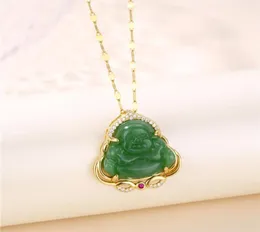 Colares pendentes requintados imitação de esmerald jade sorrindo maitreya buda guarda para mulheres garotas joias de sorte presente de aniversário5773888