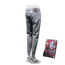Fashion clothing High end printed smoky gray cropped, men's trendy brand versatile, high-end elastic tapered slim fit pants 9 mens jeans designs religious jeans men