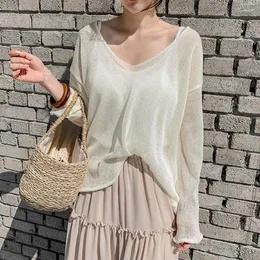 Bluzki damskie 2024 Spring i Summer Cienka Koszula z filtrem przeciwsłonecznym Sexy See Through Blouse Women Women Vect Tops Koreańskie luźne ubrania 9829