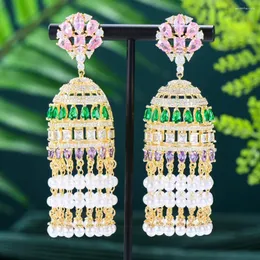 Brincos Dangle Godki Maxi Bell Tassel for Women Wedding Party Cubic Zircon Dubai Bridal Jewelry Boucle D'Oreille 2024
