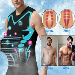 Men's Body Shapers Ionic Shaping Vest Ice-Silk Slimming Shaper Compression T-Shirts Tank Top Tummy Control Quick-dry Fitness Shirts