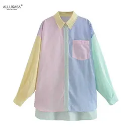 Женские блузкие рубашки Allukasa 2021 Женская модная контрастная цветовая полоса