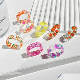 Band Rings Ins Fashion Fresh Fruits Fresh Resins Resinic Ring Ring for Women Girls Design Sterry Lemon Finger Jewelry Drop Deliv Dhznd