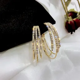 S Sier Needle Full Diamond Geometric Circle with Korean Style Versatile C-shaped and Earrings for Women