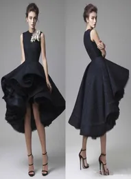 2019 New Krikor Jabotian Evening Suknie Ręcznie Made Flower Jewel Neck Hi Lo LO Dress Little Black Sexy VestaDos Festa2349501