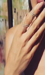 Podwójny zespół CZ Criss Cross X Pierścień Weddna zaręczyny 925 Srebrne kobiety pełne palec biżuteria srebrna różowa złota kolor 2011128561395