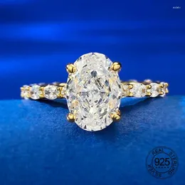 Anelli a cluster Una fila Full CZ 7x10mm ovale ovale ad alta diamante carbone 925 anello di dito da donna in argento sterling