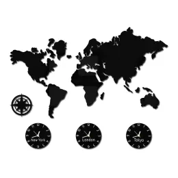 Часы мира карта большие настенные часы в Нью -Йорк Лондон Токио персонализированный часовой пояс без тика